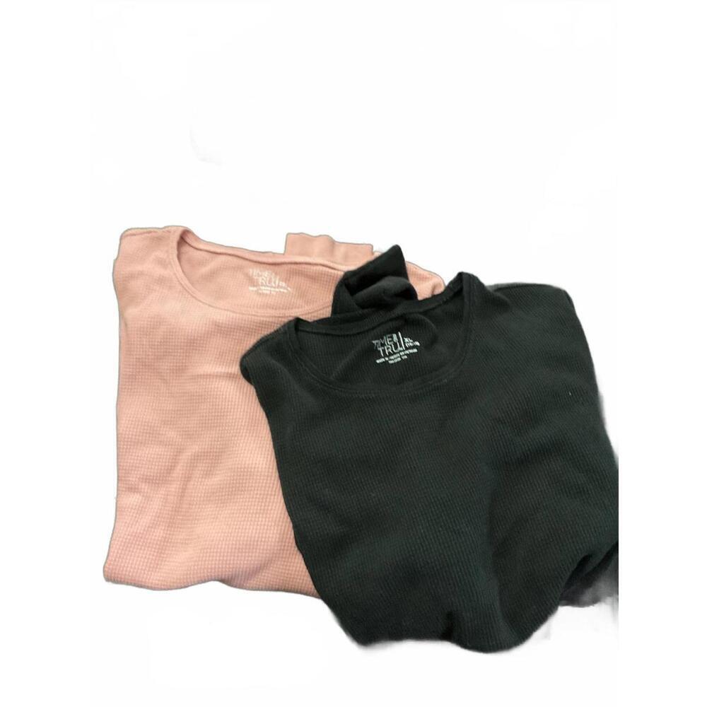 Time and Tru Long Sleeve Thermal Tops - Pink & Black, Set of 2 XL